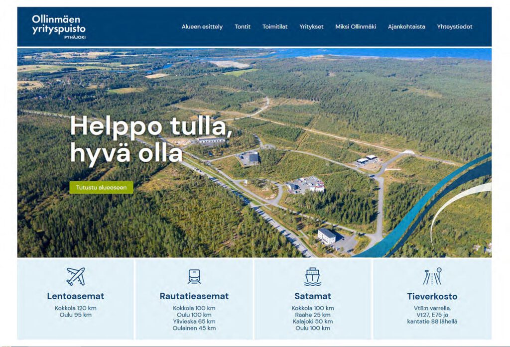Kuvakaappaus Ollinmäen yrityspuiston nettisivuista