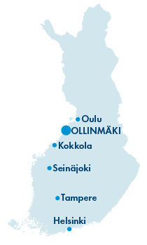 Suomen kartta, johon merkitty Ollinmäen sijainti